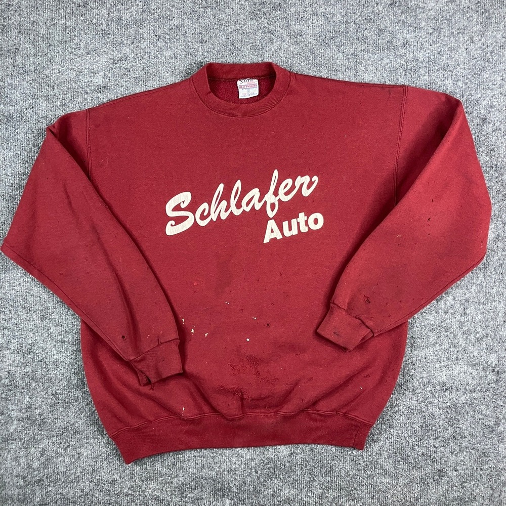 Santee Sweatshirt Mens XL Red‎ Schlafer Auto Graphic Crewneck Vintage Distressed